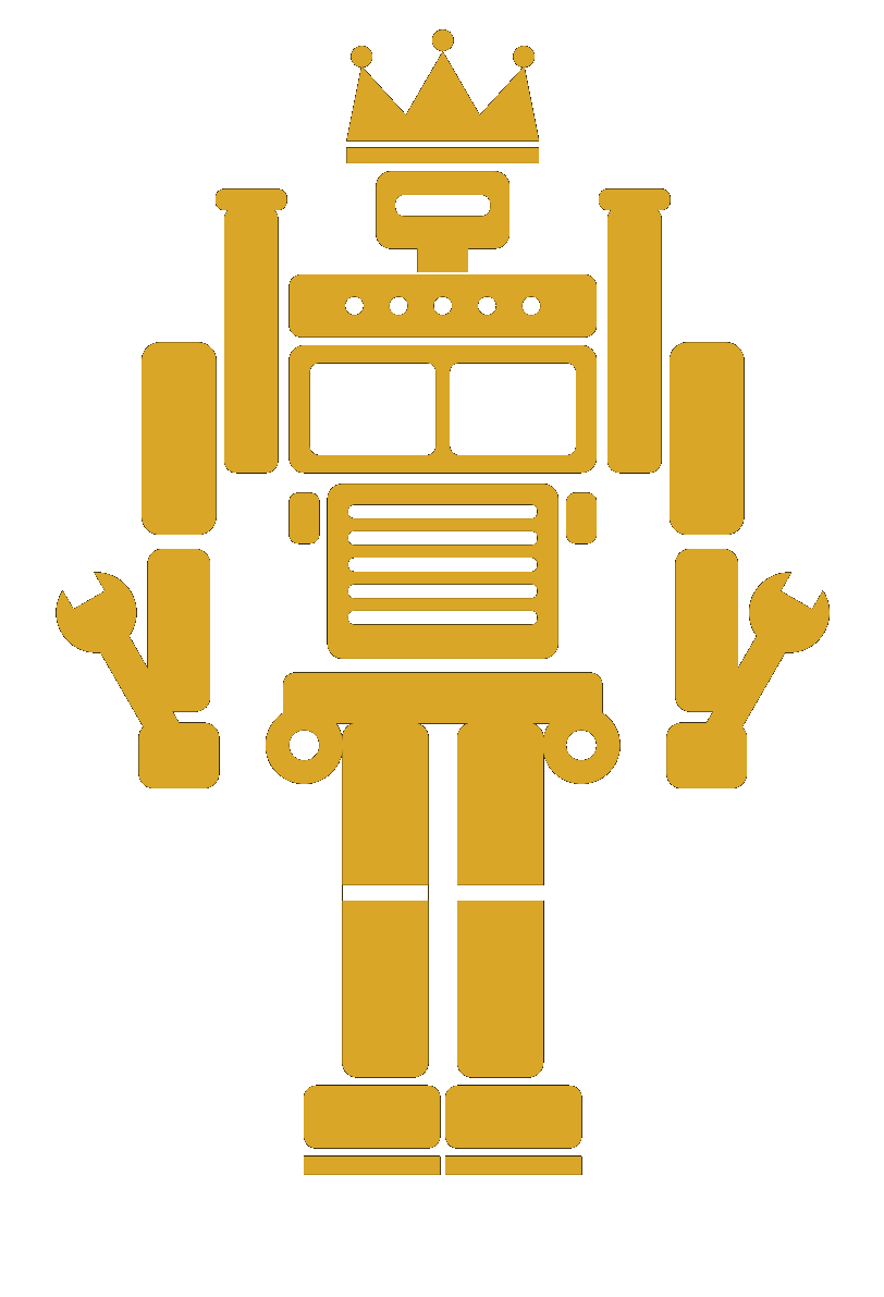 Royal crowned robot mascot